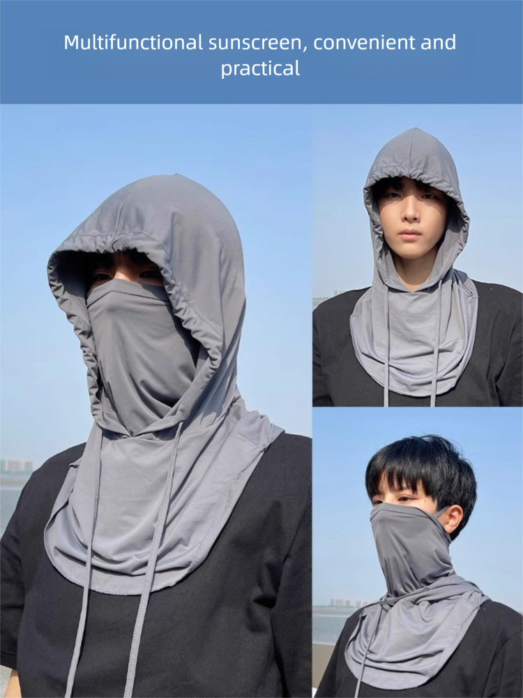 Masque de protection solaire d'été pour hommes, couverture intégrale du visage, cache-cou respirant en soie glacée, écharpe, bonnet, voile 3 en 1 pour le cyclisme_voghion.com