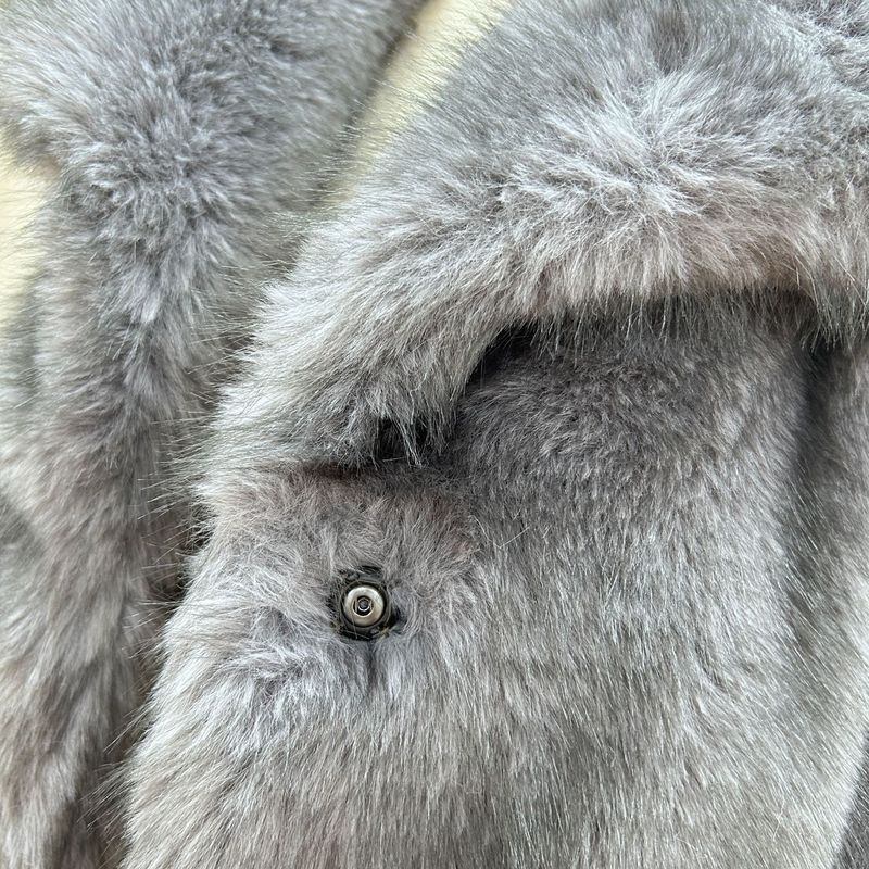 "Faux Fur Collar Jacket – Short Plush Coat With Button Detail (S-L, Grey)"_voghion.com