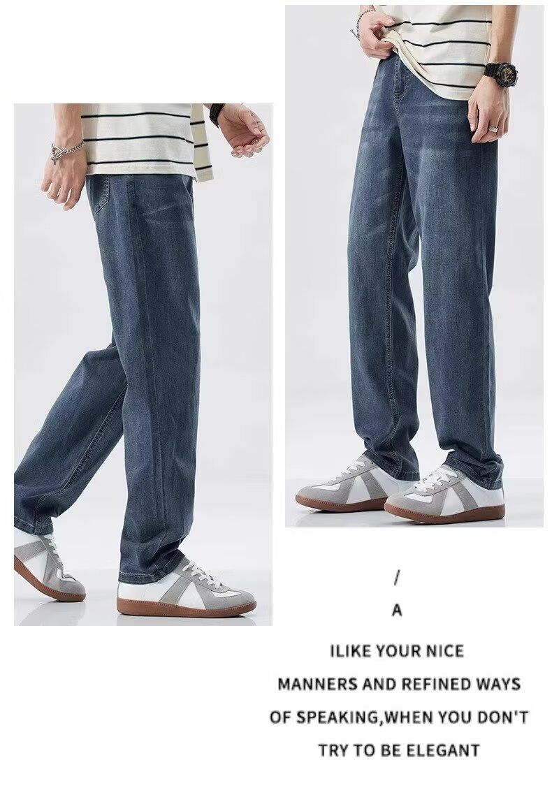 Jeans da uomo in denim elasticizzato, leggero, comodo e dritti, in seta sottile e ghiaccio - Pantaloni casual estivi, leggeri e traspiranti, a gamba dritta_voghion.com