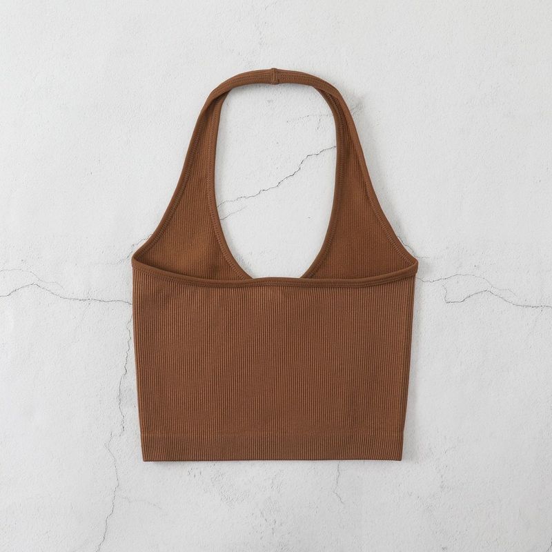 Neckholder-Body-Shaping-Unterwäsche für Fitness und Yoga, V-Ausschnitt, rückenfreies Camisole, gerippt, Bonbonfarbe_voghion.com