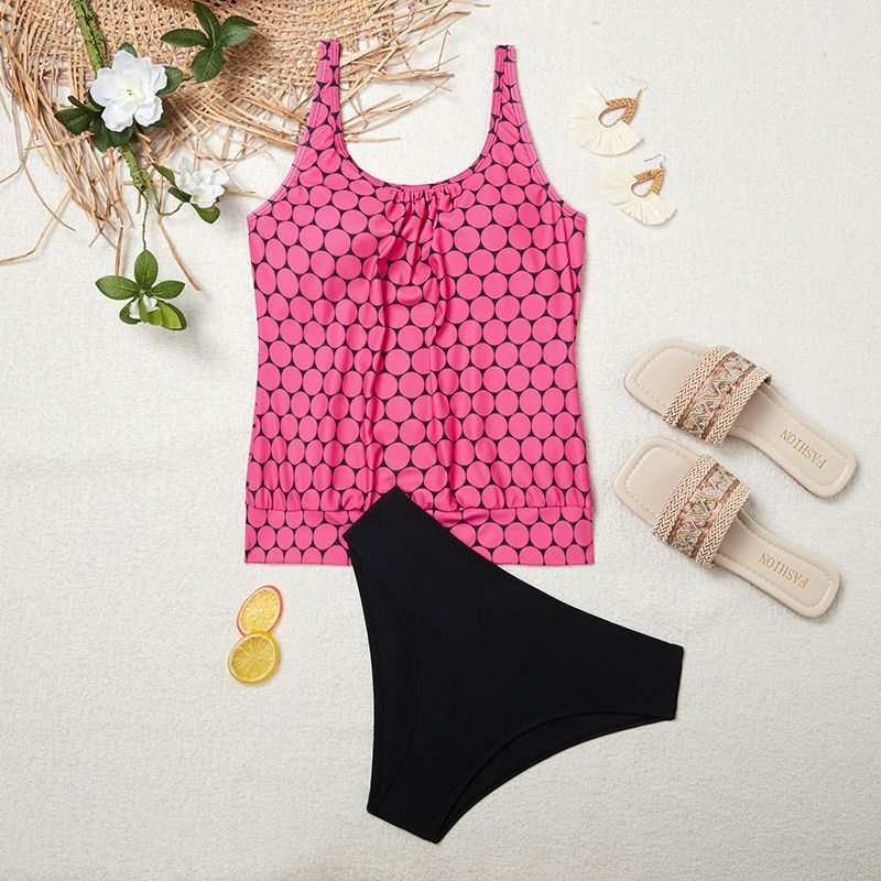 Vêtements pour femmes Nouveau maillot de bain tankini fendu Maillot de bain couvrant le ventre pour femmes Tankini à imprimé rétro_voghion.com
