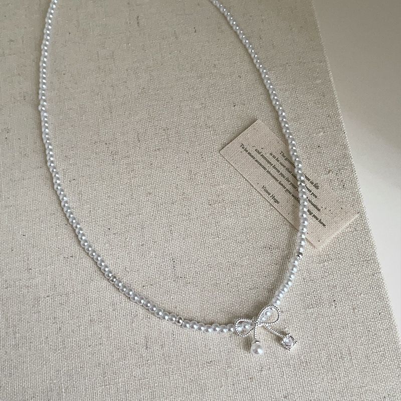 Classybych Light Luxury Bowknot Pearl Necklace Simple High-end Personality Fashion Versatile Collarbone Choker_voghion.com
