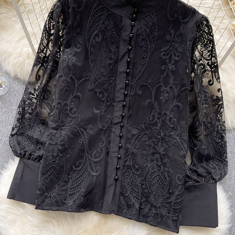 Camicetta da donna con ricamo in garza in stile vintage, stile temperamento_voghion.com