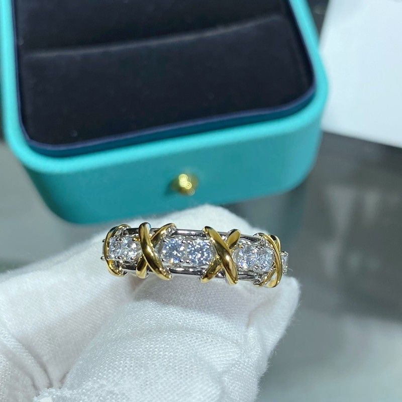 Tijia High Edition Cross Colored Split Thick Gold Plated Diamond Ring Handicraft For Men And Women_voghion.com
