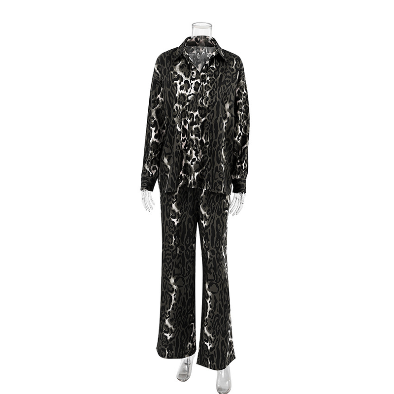 Il pigiama da donna in finta seta con stampa leopardata, maniche lunghe e pantaloni transfrontalieri, può essere indossato fuori casa_voghion.com