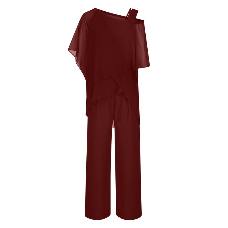Ensemble deux pièces pour femme, chemisier sexy à épaules dénudées et manches mi-chauve-souris, pantalon ample à jambe large, NMD-6666_voghion.com