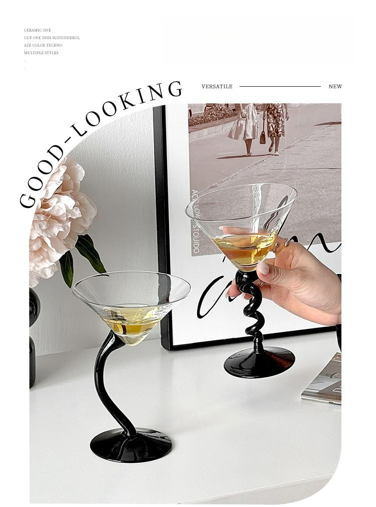 Bicchiere da Martini di alta qualità, design creativo di nicchia, calice nero per champagne e cocktail_voghion.com