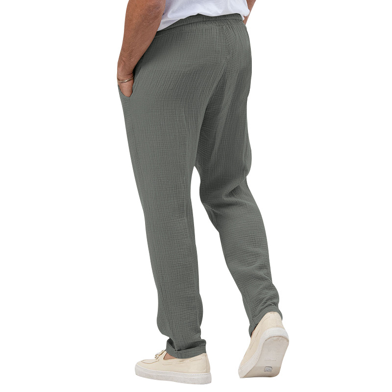 2023 Summer Breathable Solid Color Bubble Plus Size Loose Men's Casual Pants_voghion.com