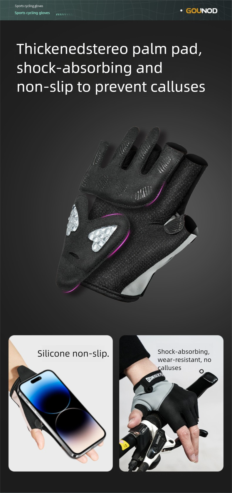 GOUNOD Fitness Sports Halve vinger schokabsorptie Slijtvaste anti-eelt palmbescherming Buitentraining Fietsen_voghion.com