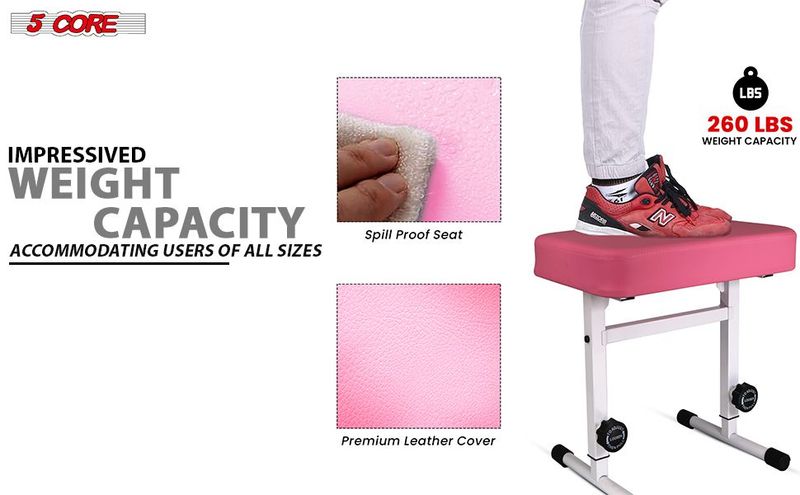 5 CORE Keyboard Bench Piano Stool T Style Pink Thick Padded Cushion Seat | Height Adjustable 17 To 22 Inch | Keyboard Chair (PU Leather) KBB H-ADJ PNK_voghion.com