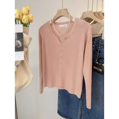 ragazza 6 lana latte blu corto lavorato a maglia per donna primavera e autunno cardigan a maniche lunghe piccolo profumo stile strato interno base_voghion.com