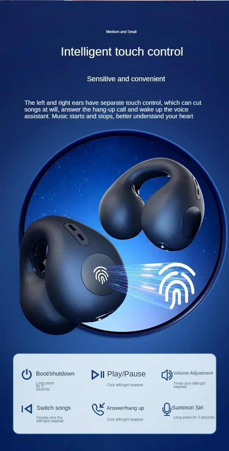 NUOVO T75 Bluetooth 5.3 Cuffie senza fili per conduzione ossea Clip Ear Musica con cancellazione del rumore Auricolare HD Chiamata Sport Gaming Auricolare_voghion.com