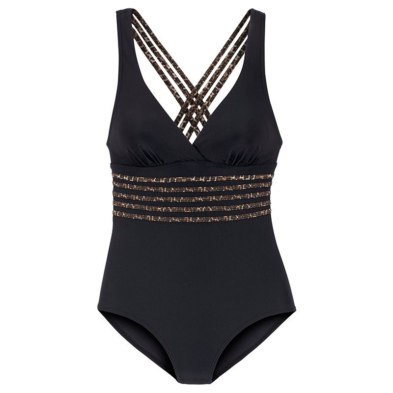 Maillot de bain une pièce à bretelles croisées et dos nu pour femme, couleur unie, imprimé léopard_voghion.com