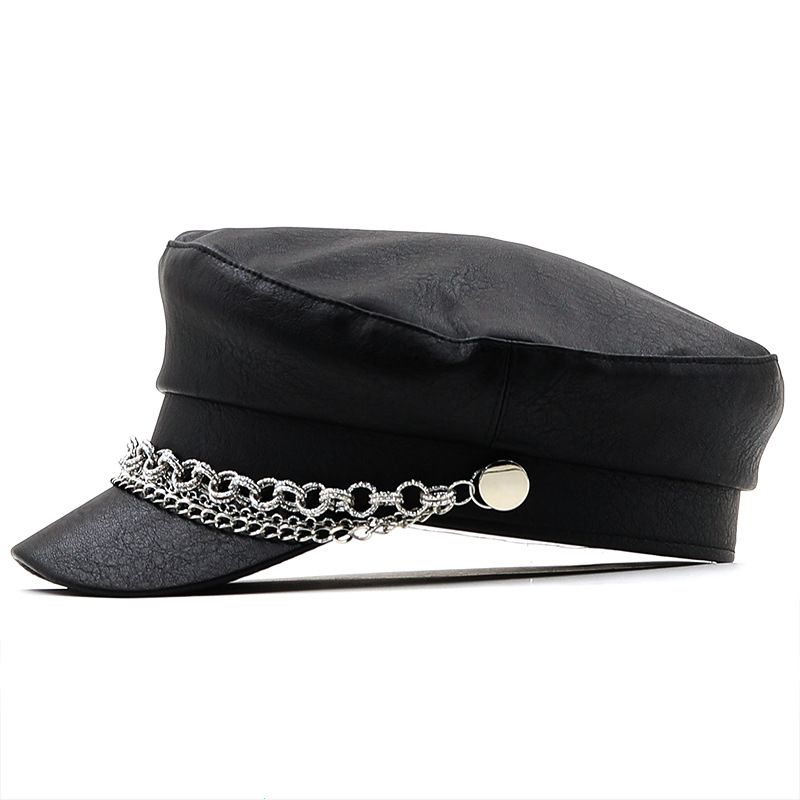 Unisex Jednostavna beretka s srebrnim lancem, ženska jesensko/zimska kapa, osmerokutna vintage slikarska kapa_voghion.com