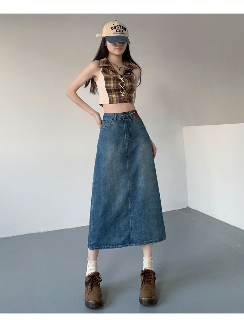 Gonna da cowboy, nicchia femminile, metà corpo a forma di pera, che copre la carne, mostra magrezza, design di media lunghezza a trapezio, alta_voghion.com