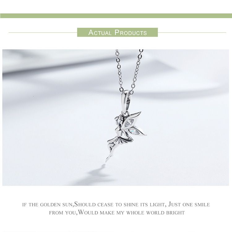 Bamoer Genuine 100% Sterling Sier Flower Fairy Pendant Long Chain Necklace for Women Party Birthday Gift Fine Jewelry_voghion.com
