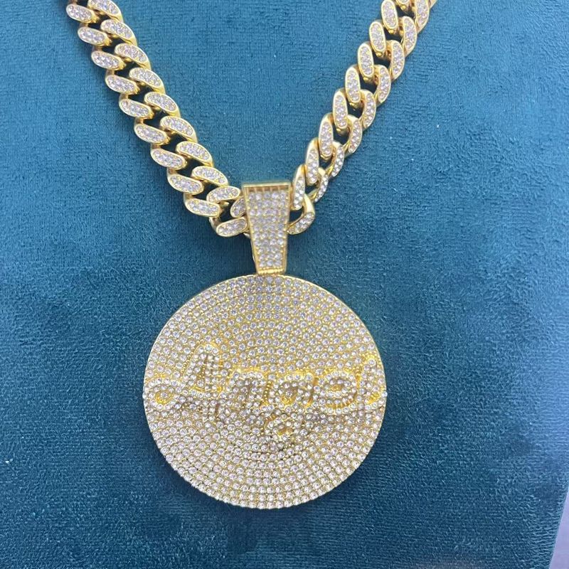 New Round Alloy Pendant Cuban Chain Hip-Hop Style English Letter Angel Necklace_voghion.com