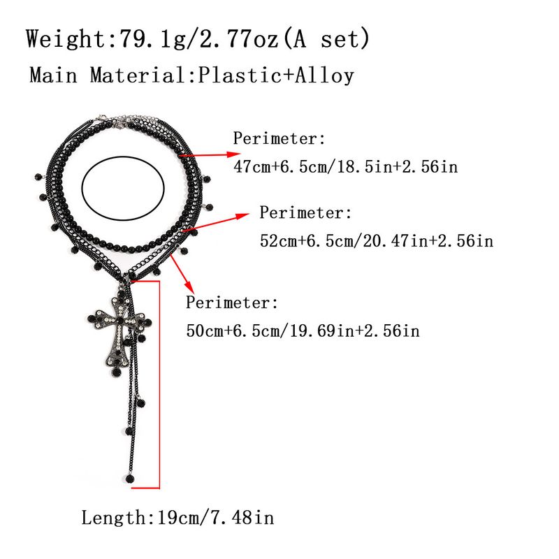 Collana con ciondolo a croce in stile punk dark, design a strati, con catena per clavicola, NK28270_voghion.com