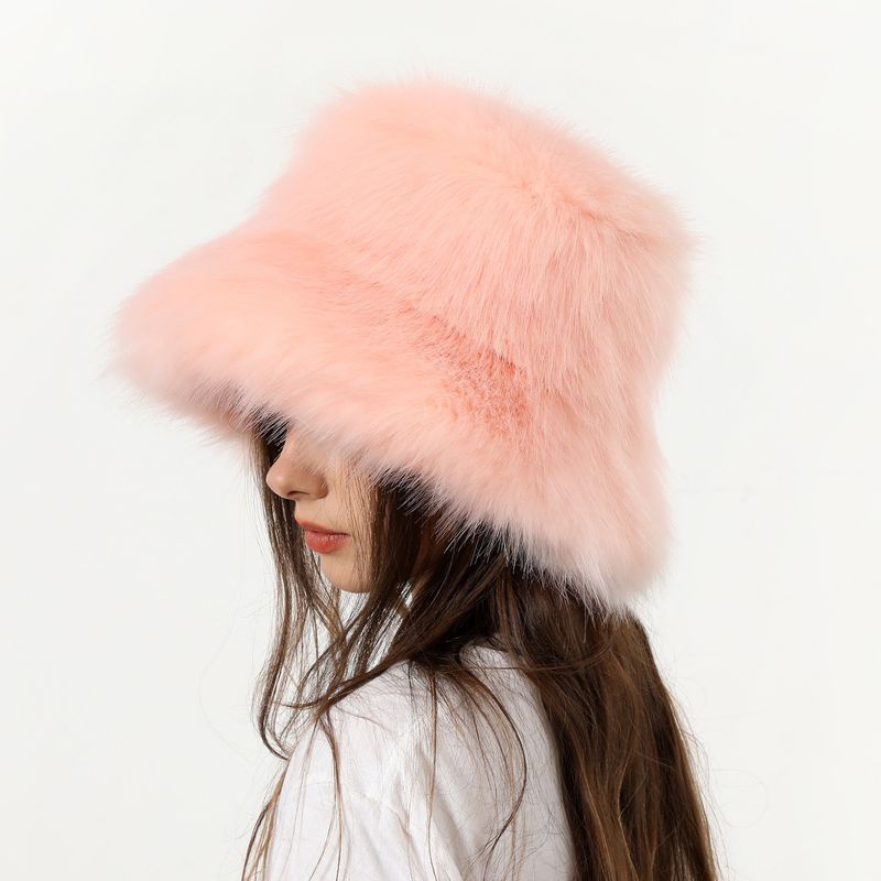 Trapper Hats Warm fisherman hat woman autumn-winter wide eaves thickened plush basin hat solid color plush hat_voghion.com