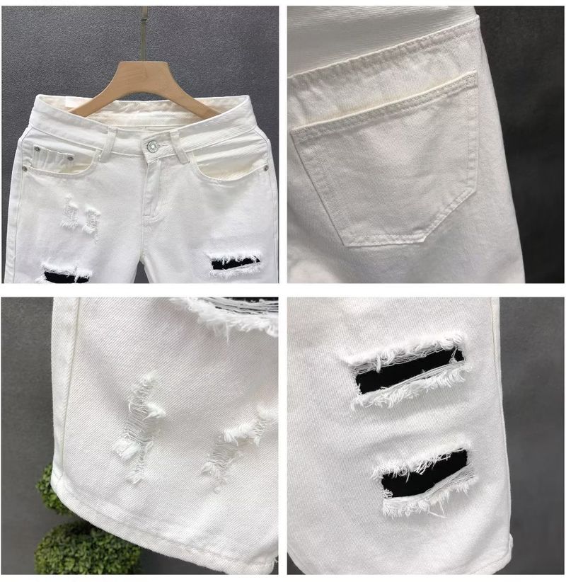 Herenkleding Zomer Dunne Versleten Gescheurde Denim Shorts Herenmode Merk Losse Rechte Vijf-punts Retro Middellange Broek_voghion.com