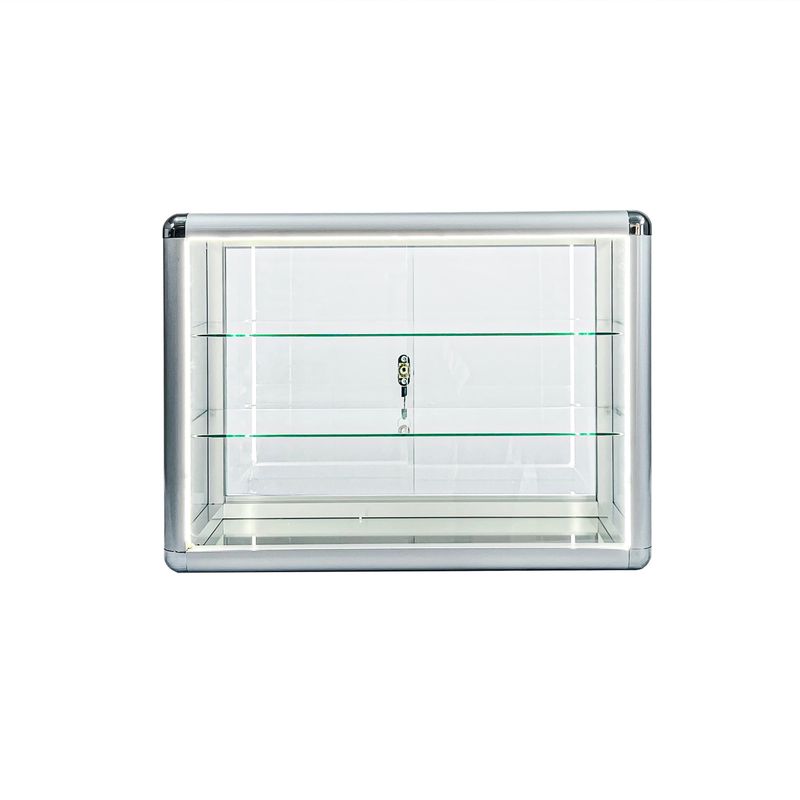 Tempered Glass Top Display Cabinet With Sliding Glass Door And Lock, Standard Aluminum Frame, Display Cabinet With Sliding Glass Door, Lock And LED_voghion.com