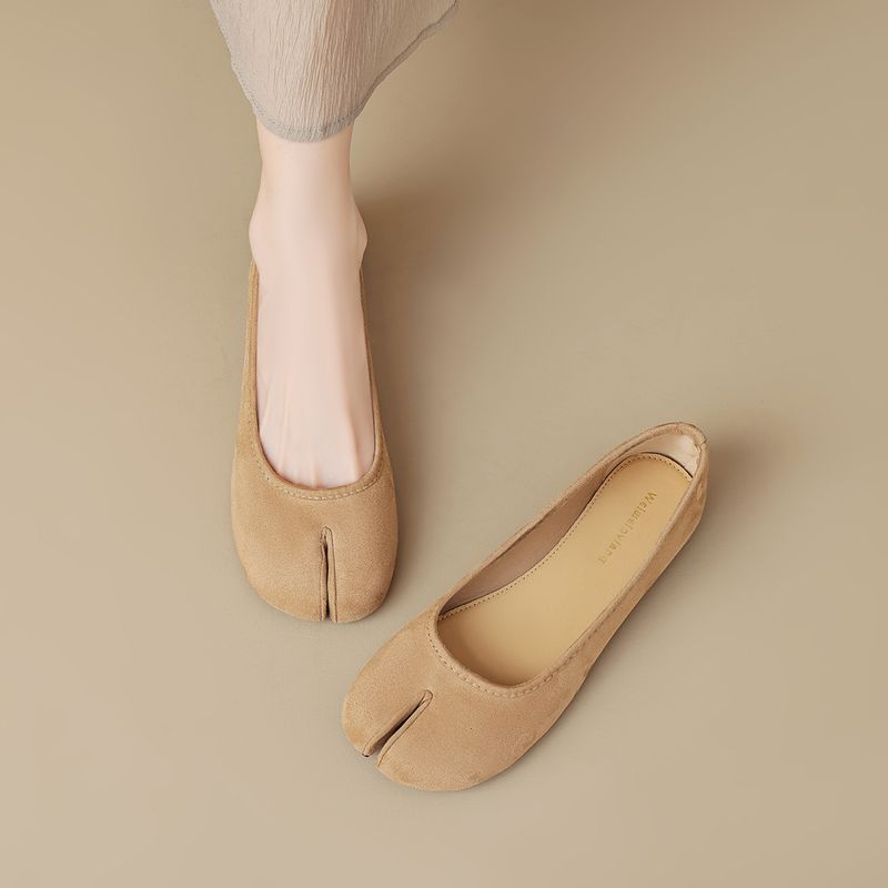 Shallow Single Shoes Women's Flat-bottomed French Temperament Split-toed Shoes One Pedal Retro Pig's Trotters Shoes_voghion.com