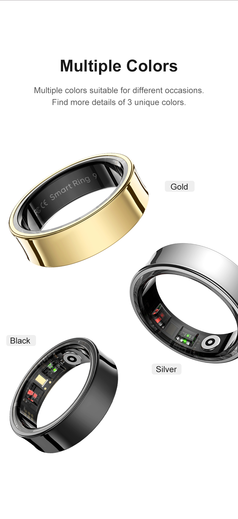 Neuer Smart Ring R09 Gesundheitsmonitor Multisportmodus Hauttemperaturmessung 5ATM wasserdichter Smart Ring mit Ladeetui_voghion.com