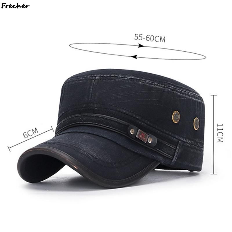 Fashion Vintage Jeans Military Cap Men Flat Top Cadet Army Caps Hunting Combat Tactical Visors Hat Comfortable Breathable Denim_voghion.com