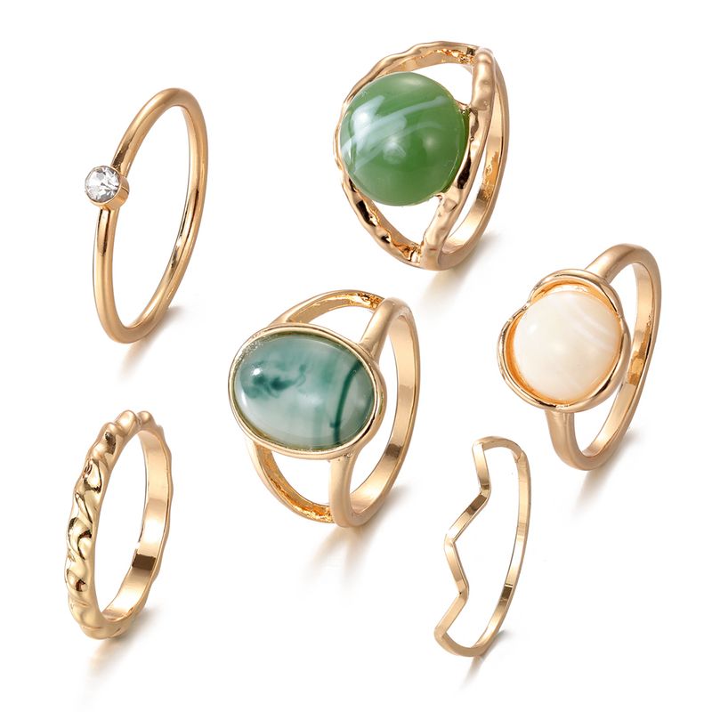 Ready Stock IPARAM Elegantes smaragdweißes künstliches Ringset für Frauen Vintage Kristall geometrischer Fingerring Modeschmuck_voghion.com