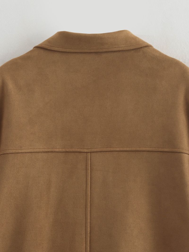 Veste blazer oversize à simple boutonnage pour femme – Manteau long à col à revers, texture daim, style décontracté automne-hiver_voghion.com