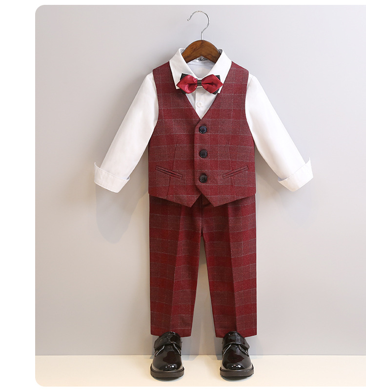 Baby's clothing Boy's suit plaid suit Little child flower child dress event host costume_voghion.com