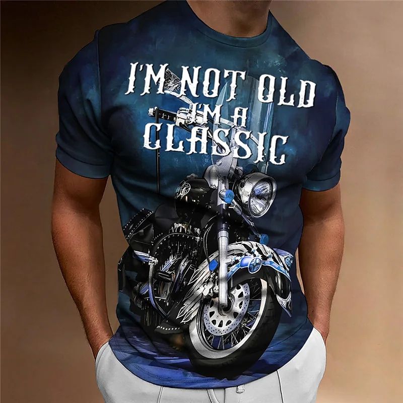 Vintage Motorrad T-Shirt Herren 3D-gedruckte Biker-T-Shirts Klassisches Muster Kurzarm-Buchstaben-Oberteile Herrenbekleidung Casual Streetwear_voghion.com