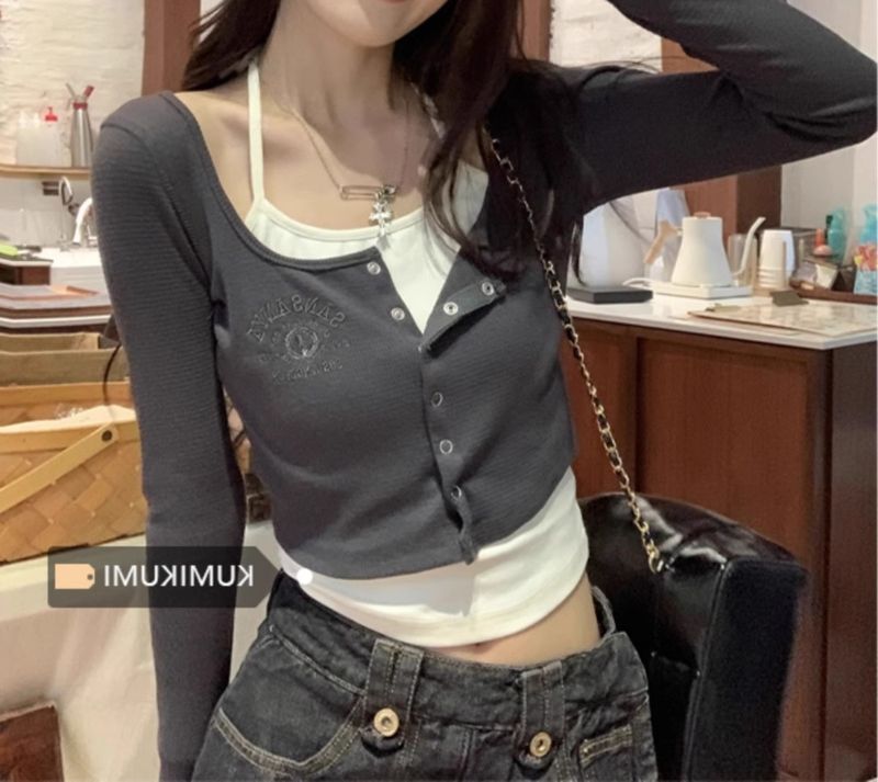 Pure Desire Wind Tweedelige T-shirt met lange mouwen voor vrouwen 2024 Nieuwe lente en zomer Hot Girl Slim Bottom Shirt_voghion.com