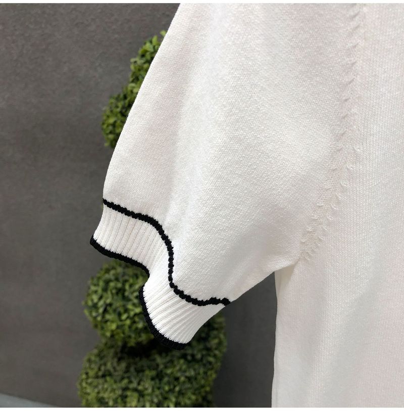 Erkek Giyim kontrast renk buz ipek kısa kollu Polo gömlek erkek yaz yeni stil hafif olgun stil yarım fermuarlı yaka kazak_voghion.com