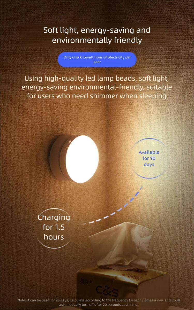 Bezprzewodowa lampa z czujnikiem ruchu, popularna lampka nocna LED do przedpokoju, na korytarz, przy łóżku i w sypialni, automatyczne włączanie/wyłączanie_voghion.com
