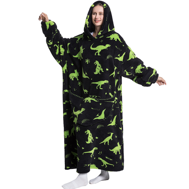 Ultra-Soft Wearable Blanket Hoodie - Oversized Pullover Sweatshirt With Fun Animal & Food Prints, 140cm Length, Cozy Loungewear For Women & Men_voghion.com