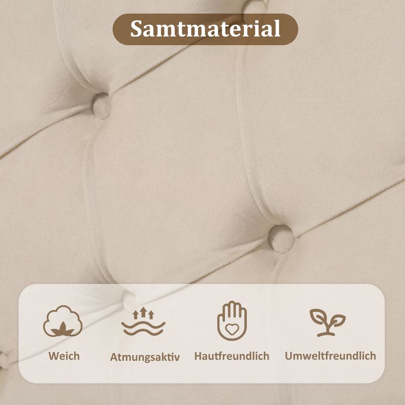 Polsterbett 90x200cm Con Verstellbarem Kopfteil, Samt, Beige_voghion.com