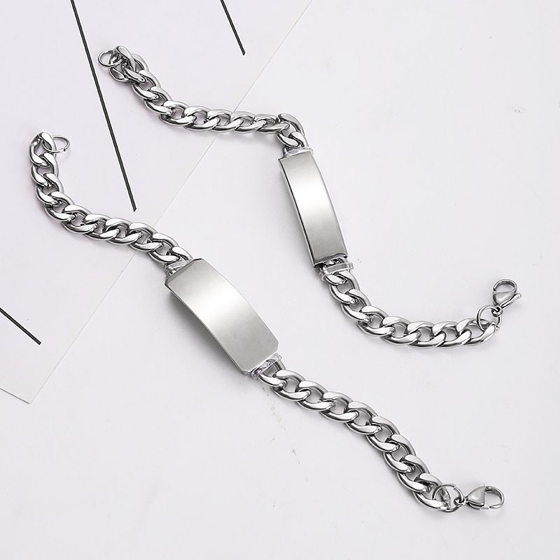 Bracciale cubano da uomo in acciaio inossidabile dritto, semplice, lucido, curvo, con etichetta personalizzabile, per coppia hip-hop_voghion.com
