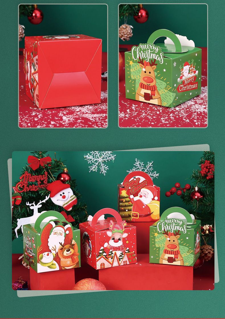 Weihnachtsgeschenkbox für Äpfel und Süßigkeiten – umweltfreundliches Kraftpapier mit Griff, Verpackung für Weihnachtsgeschenke (rot/grün)_voghion.com