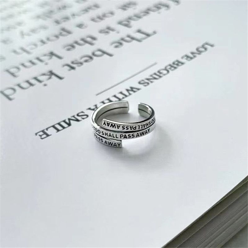 0657 Lettera multistrato in stile giapponese e coreano per donna, anello aperto geometrico inglese vintage unico_voghion.com