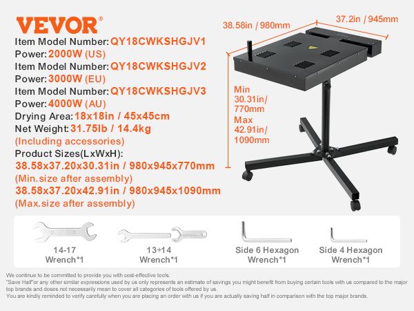 Pro Flash Dryer 18x18 inch, Upgrade 2000W Flash Dryer for Screen Printing Machine, 0-750°F Temperature Control, with Height Adjustable Stand, 360° Rot_voghion.com