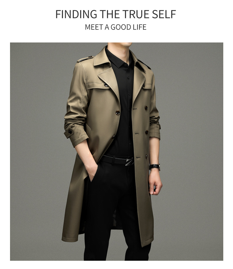 Herretøj herre ikke jern over knæet lang dobbeltradet trenchcoat efterår ny lang trenchcoat herre_voghion.com