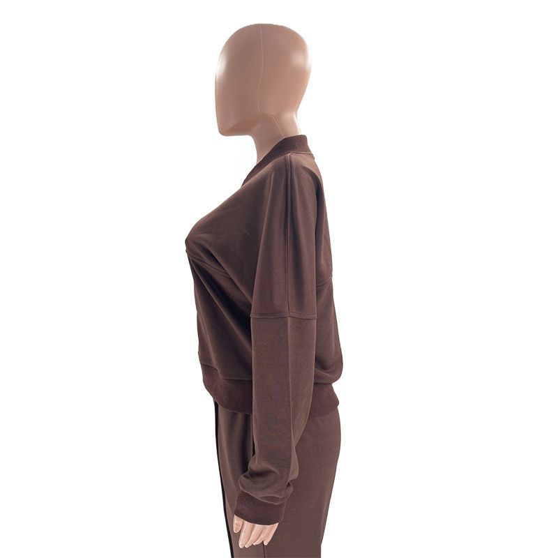 Women's Clothing Autumn and winter new solid color zipper cardigan sweatshirt women's fashion casual straight pants suit_voghion.com