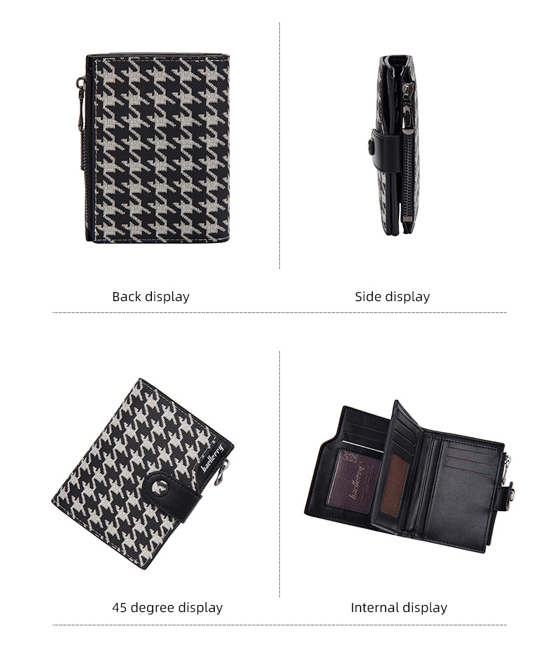 Baellerry Ny Pung Dame Kort Koreansk Stil Houndstooth Kontrast Multi-kort Lynlås Møntpung Korttaske_voghion.com