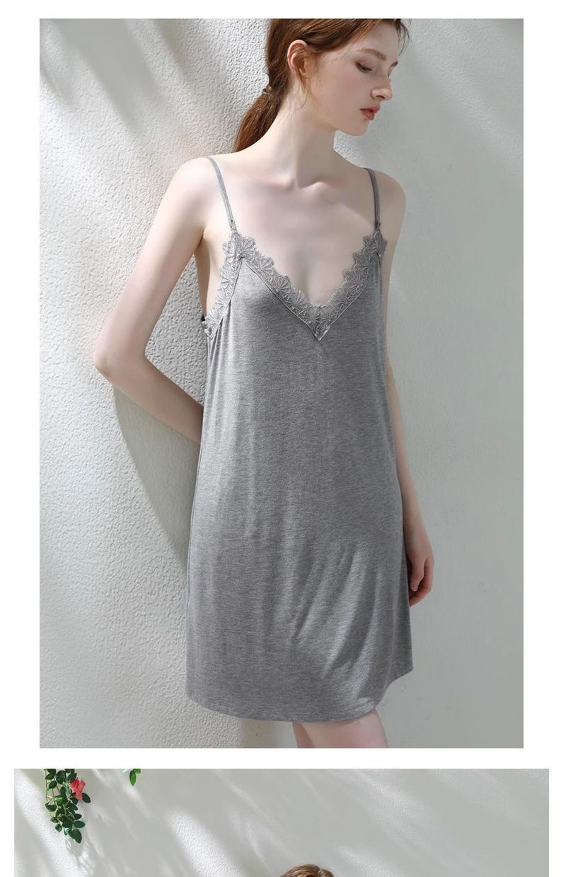 Plus-Size Elegance: Sleeveless V-neck Suspender Pajama Skirt, Pure Lace Splicing, Summer Thin Style For Curvy Women Up To 150kg_voghion.com