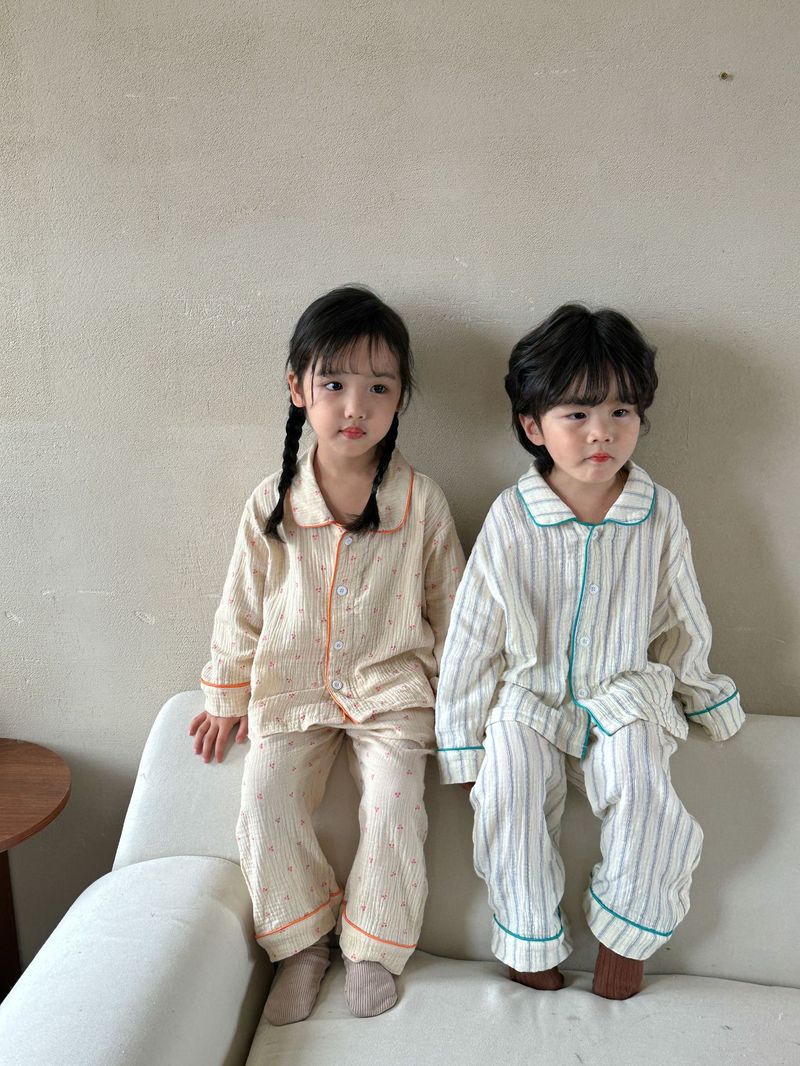 Pijamas para niños, conjunto de manga larga de gasa de algodón para primavera y otoño para niñas y niños, ropa para el hogar_voghion.com