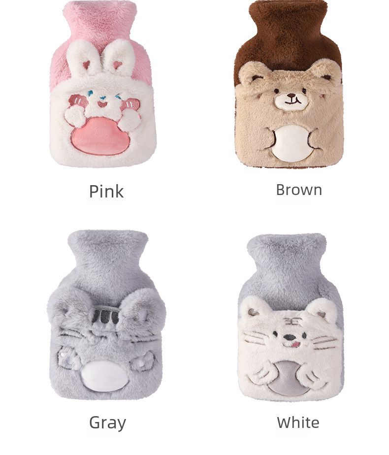 Wärmflasche mit Plüschbezug, Wasserfüllung, abnehmbar und waschbar, mittelgroßer Cartoon-Handtaschenwärmer, Taschendesign, verdicktes Futter, Handwärmer_voghion.com