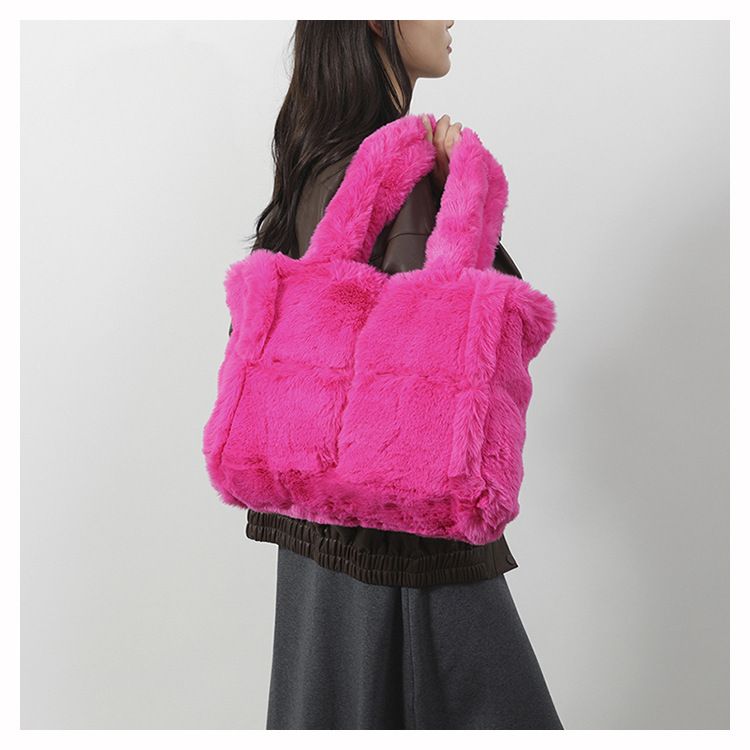 Piccola borsa a mano in pelliccia di nicchia per donna, nuova moda autunno e inverno 2024, borsa a mano in peluche di grande capacità_voghion.com