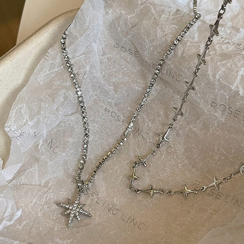 Sweet and cool six-pointed star necklace female ins hip-hop cold style simple clavicle chain 2023 new style necklace_voghion.com