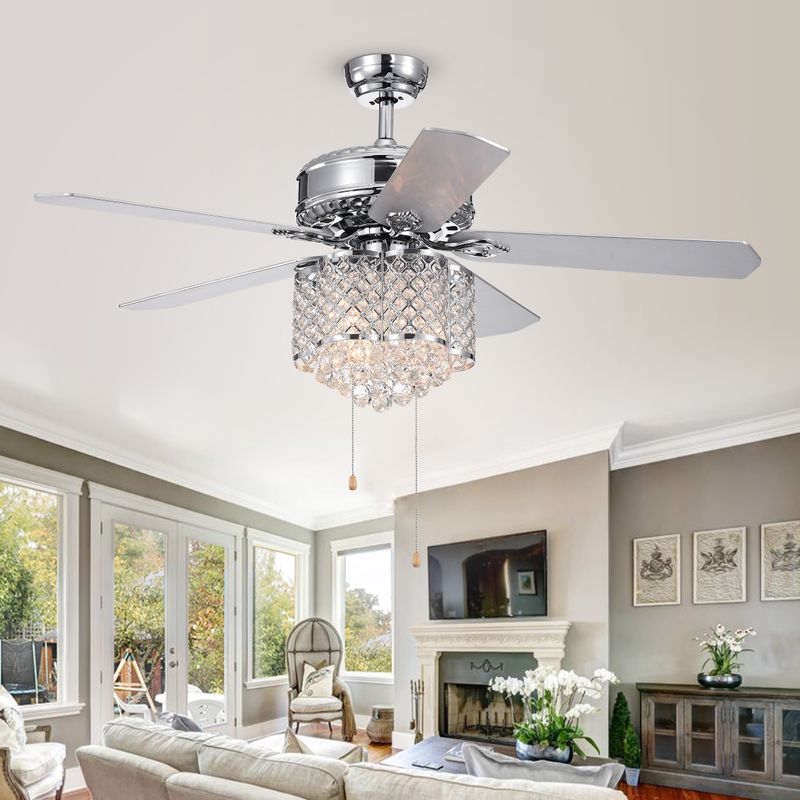 Deidor 5-blade 52-inch Chrome Ceiling Fan with 3-Light Crystal Chandelier_voghion.com